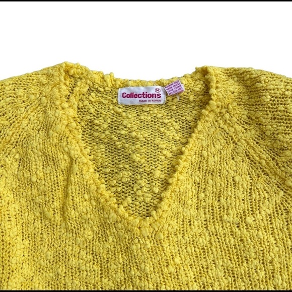 Vintage Yellow Knitted V Neck Sweater - Picture 3 of 6